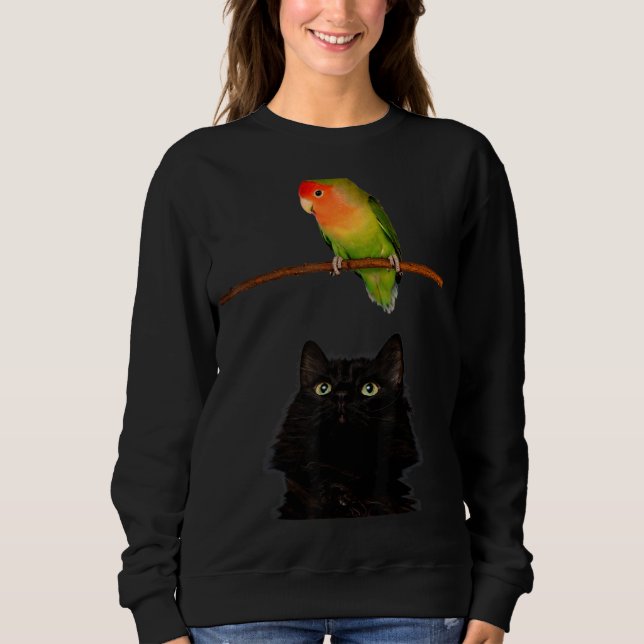 Yum Dinner Has Arrived Cat Looking At A Parrot Din Sweatshirt (Front)