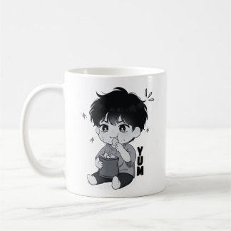 Yum Snacking Chibi Boy Relatable Foodie Illustrati Coffee Mug
