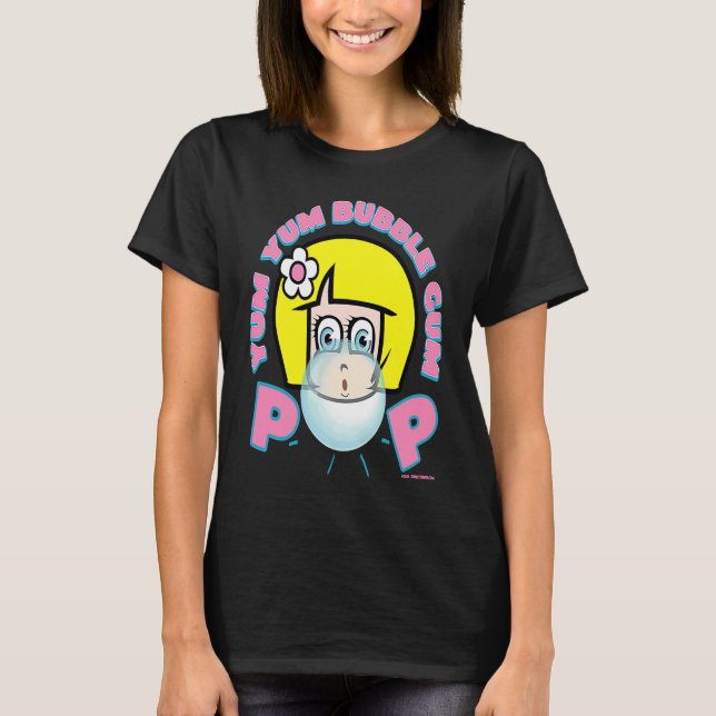 YUM YUM BUBBLE GUM GIRL BLOWING BUBBLE RETRO 90's  T-Shirt (Front)