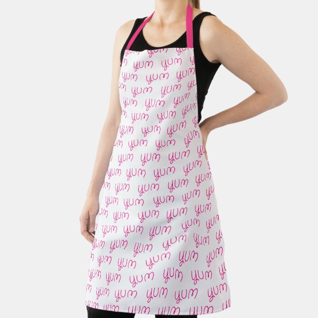 Yum Yum Pink Typography Fun Apron (Insitu)