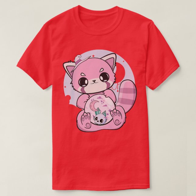 Yume Kawaii Red Panda Glass Sphere Fairy Kei Haraj T-Shirt (Design Front)