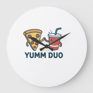 Yumm Duo Pizza and Soda Cute Cartoon Large Clock