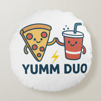 Yumm Duo Pizza and Soda Cute Cartoon Round Cushion