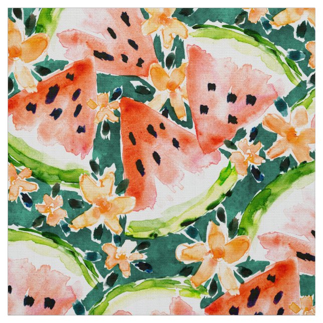 YUMMER SUMMER Watercolor Watermelons Fabric (Swatch)