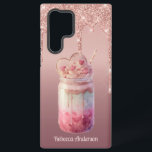Yummy Boba Bubble Milk Tea Dessert Samsung Galaxy Case<br><div class="desc">This phone case with dripping glitter, hearts and Boba tea is cheerful, fun and just right for tea or dessert lovers. Personalise it with your name or a short phrase. For a fan of bubble tea, glitter, rose gold, and pink. Choose from a variety of iPhone and Android cases using...</div>