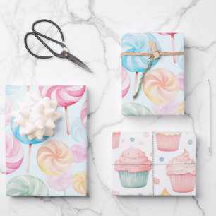 Yummy Candy Lollipops Whimsical Birthday Wrapping Paper Sheet