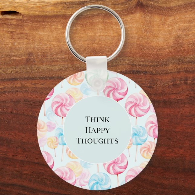 Yummy Candy Lollipops Whimsical Happy Thoughts Key Ring (Front)