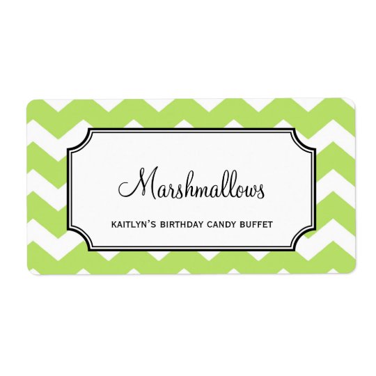 Yummy chevron green custom candy buffet jar bulk shipping label