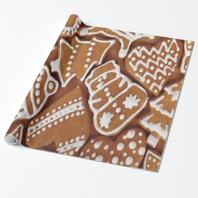 Yummy Christmas Holiday Gingerbread Cookies Wrapping Paper (Unrolled)