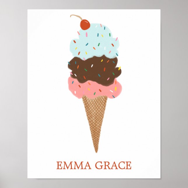 Yummy Colourful Ice Cream Cone Triple Scoop CUSTOM Poster (Front)