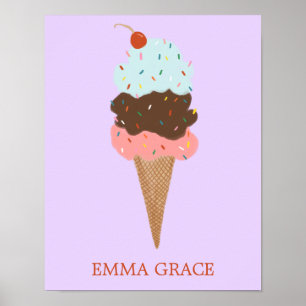 Yummy Colourful Ice Cream Cone Triple Scoop CUSTOM Poster