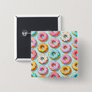 Yummy cream donuts blue 15 cm square badge