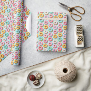 Yummy cream donuts blue wrapping paper