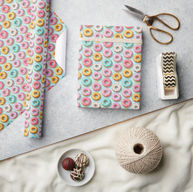 Yummy cream donuts blue wrapping paper (Crafts)