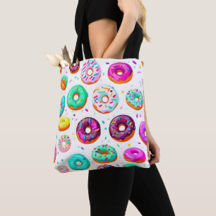Yummy cream doughnuts pattern tote bag