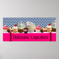 YUMMY CUPCAKES DESERT SHOP/ BLUE WHITE CHEVRON