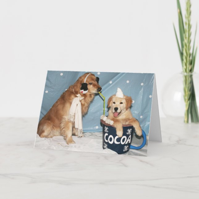 Yummy Golden Cup of Hot Cocoa for Winter Holidays Holiday Card (Front)