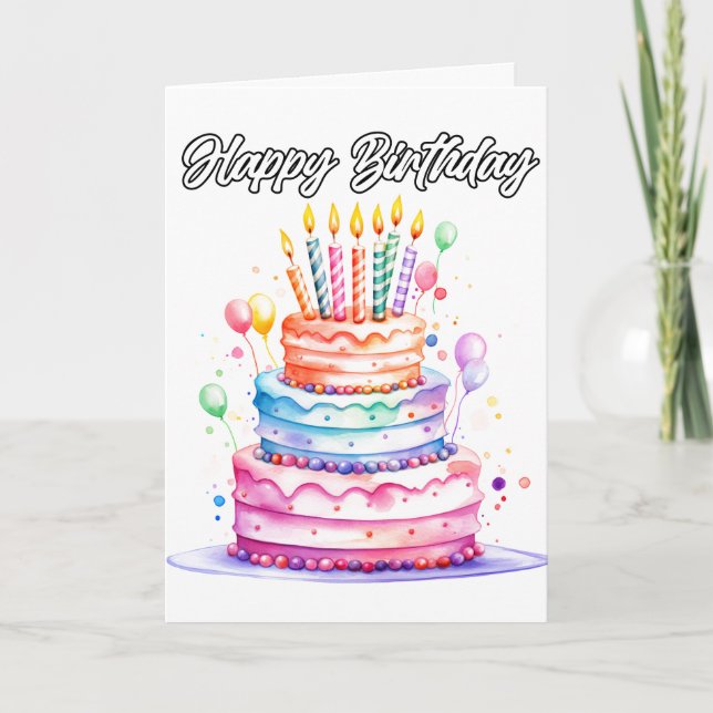 Yummy Happy Birthday Party Cake Card (Front)