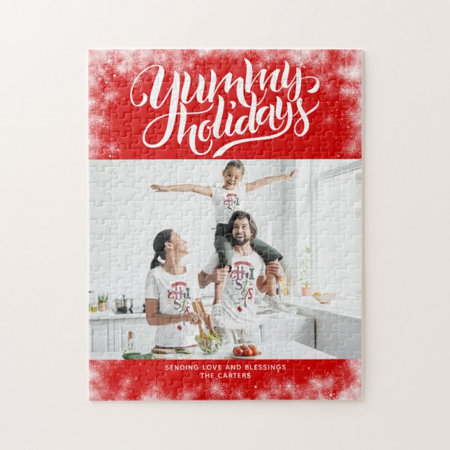 Yummy Holidays Red White Lettering Custom Photo Ho Jigsaw Puzzle (Vertical)
