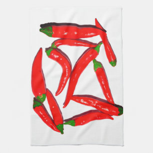 Yummy Hot Red Green Chilli Pepper Tea Towel