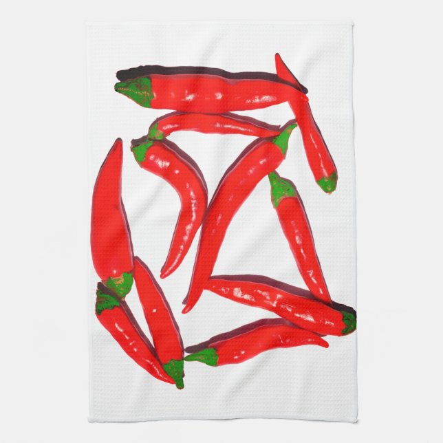 Yummy Hot Red Green Chilli Pepper Tea Towel (Vertical)