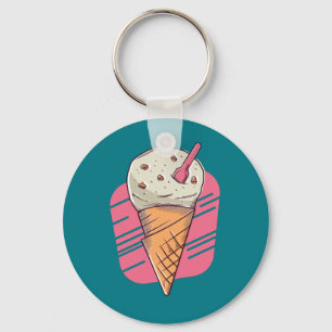 Yummy Ice Cream Cone Design Key Ring