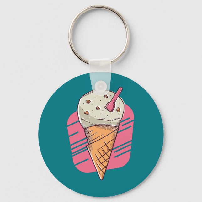 Yummy Ice Cream Cone Design Key Ring (Front)