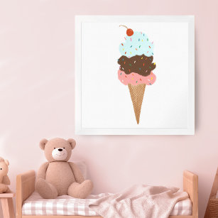 Yummy ice cream cone triple scoop poster
