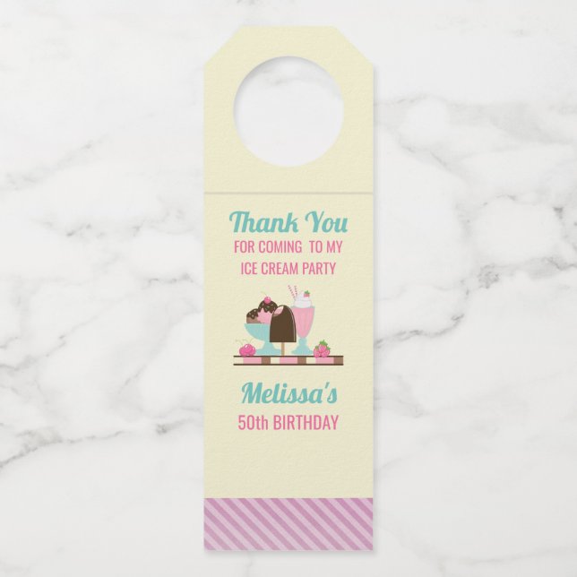 Yummy Ice Cream Desserts Bottle Tag (Front)