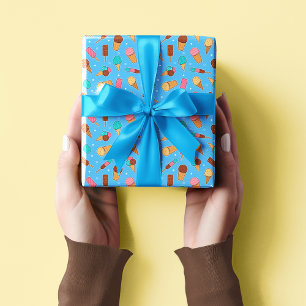 Yummy Ice Cream Pattern   Blue Wrapping Paper