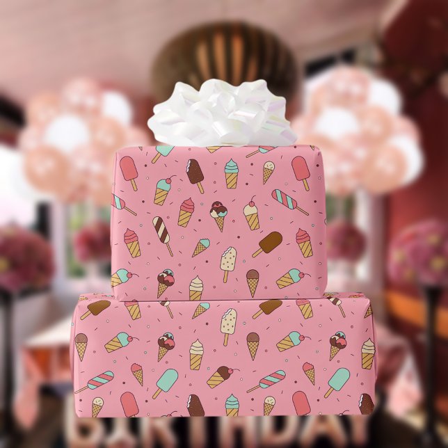 Yummy Ice Cream Pattern | Strawberry Pink Wrapping Paper (Creator Uploaded)
