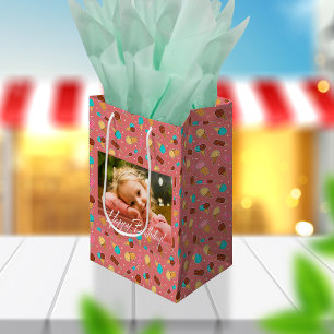 Yummy Ice Cream Photo   Dark Pink Medium Gift Bag