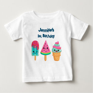 Yummy Ice Cream Trio Summer Vibe 1st Birthday Baby T-Shirt