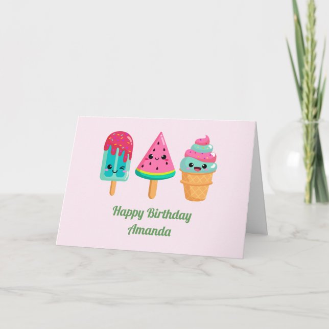 Yummy Ice Cream Trio Summer Vibe Birthday Card (Front)
