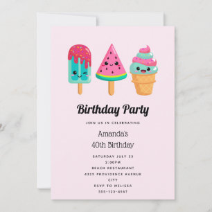 Yummy Ice Cream Trio Summer Vibe Birthday Invitation
