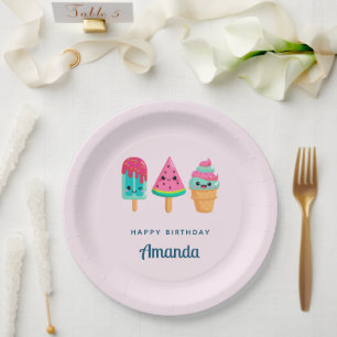 Yummy Ice Cream Trio Summer Vibe Birthday Paper Plate