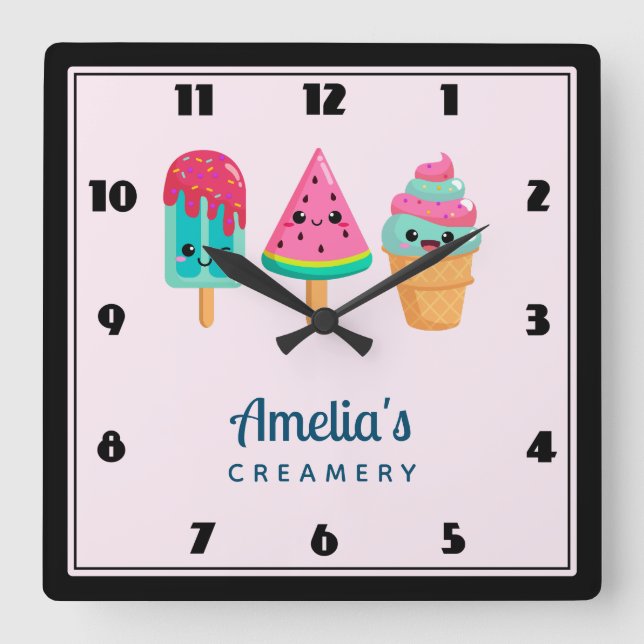 Yummy Ice Cream Trio Summer Vibe Business Kitchen Square Wall Clock (Front)