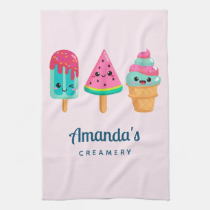 Yummy Ice Cream Trio Summer Vibe Creamery Business Tea Towel