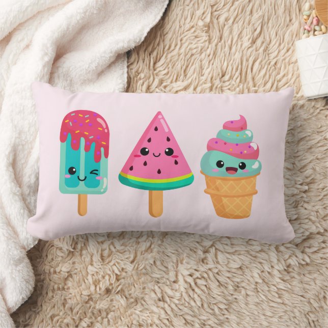 Yummy Ice Cream Trio Summer Vibe Lumbar Cushion (Blanket)