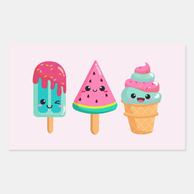 Yummy Ice Cream Trio Summer Vibe Rectangular Sticker (Front)