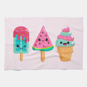 Yummy Ice Cream Trio Summer Vibe Tea Towel