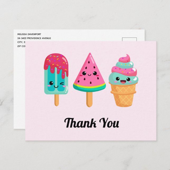 Yummy Ice Cream Trio Summer Vibe Thank You Postcard (Front/Back)