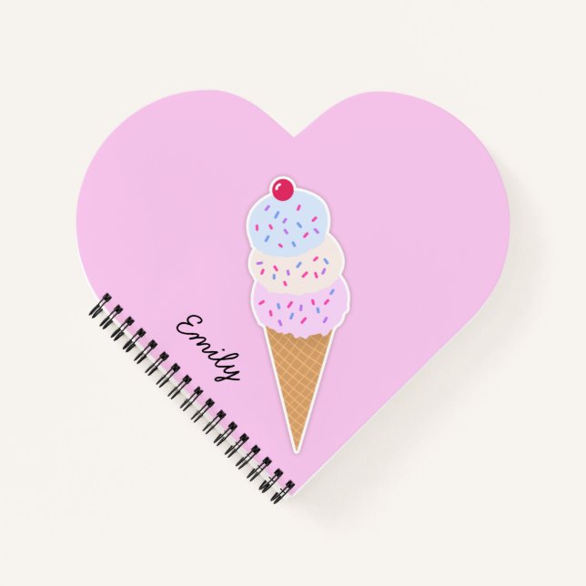 Yummy Icecream Cone Personalised Heart Notebook (Front)