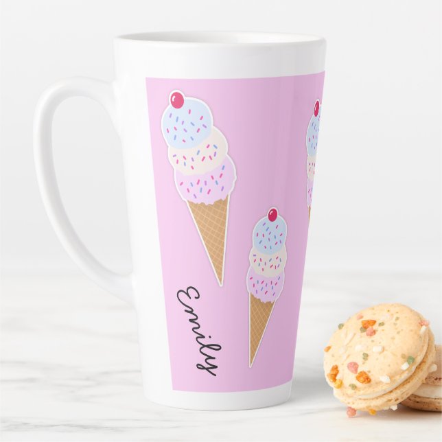 Yummy Icecream Cone Personalised Latte Mug (In Situ)