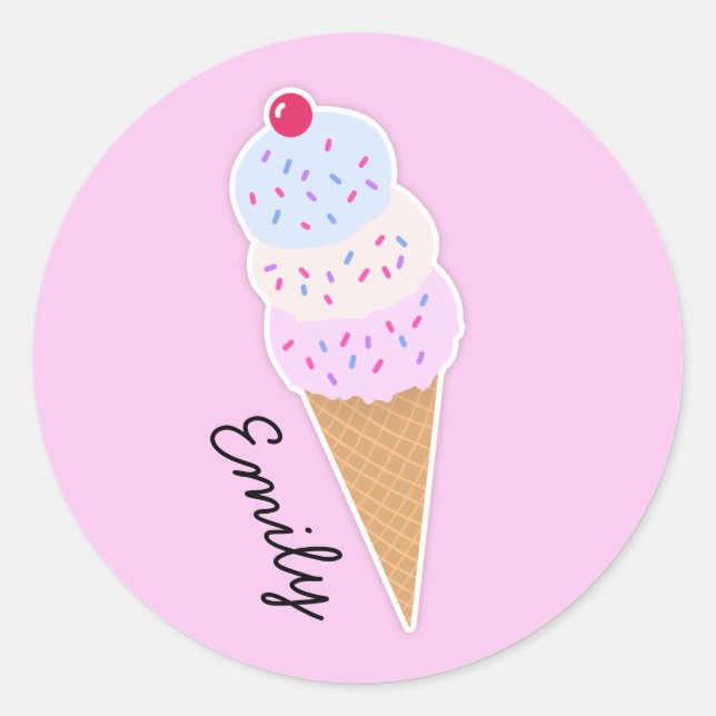 Yummy Icecream Cone Personalised Round Sticker (Front)