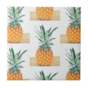 Yummy Pale Pastel Pineapple Print Fruit Ceramic Tile