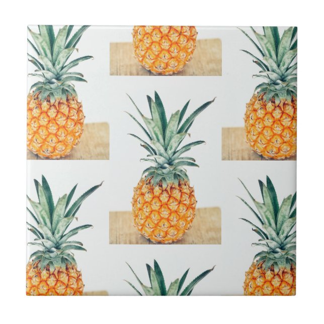 Yummy Pale Pastel Pineapple Print Fruit Ceramic Tile (Front)