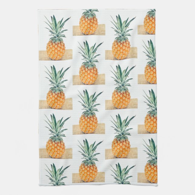 Yummy Pale Pastel Pineapple Print Fruit Tea Towel (Vertical)