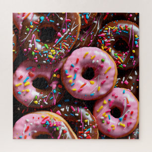 Yummy Pink and Chocolate Doughnuts with Sprinkles Jigsaw Puzzle