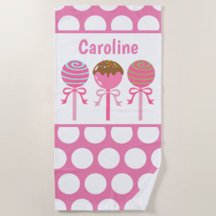 Yummy Pink Cake Pops Personalised Beach Towel